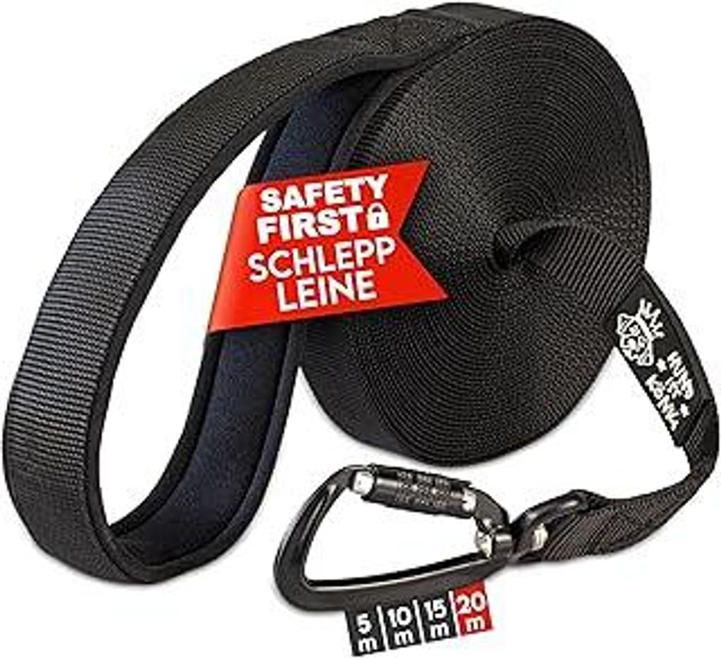 HUND IST KÖNIG Schleppleine 20m für Hunde 12-70kg - Lange robuste Hundeleine mit Griffpolster & Sicherheitskarabiner - Trainingsleine + eBook, Sc...