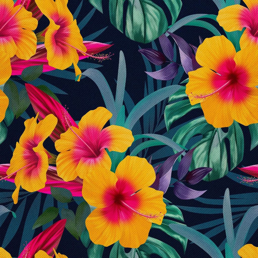 OUTDOOR DEKOSTOFFE OXFORD - Motiv Gelber Hibiskus