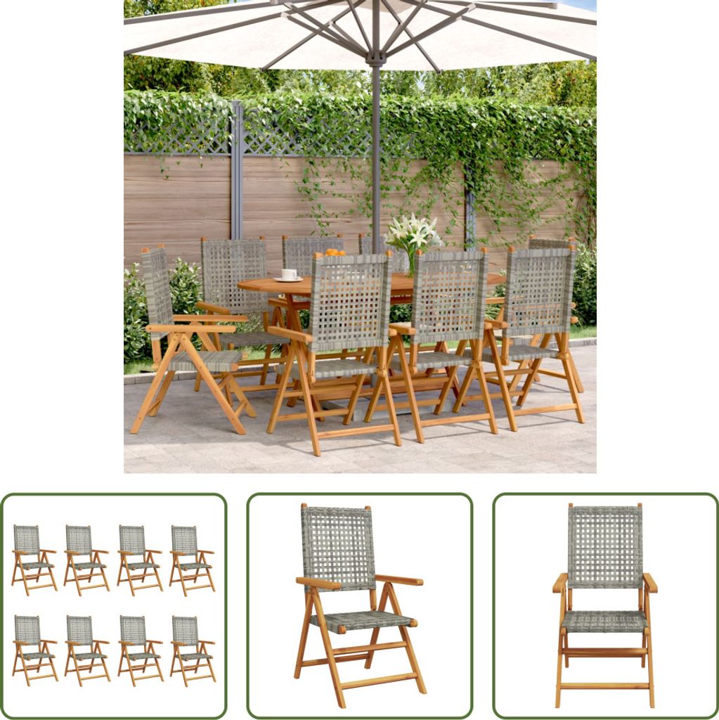 The Living Store Gartenstuhl Verstellbar 8 Stk. Grau Poly Rattan Massivholz