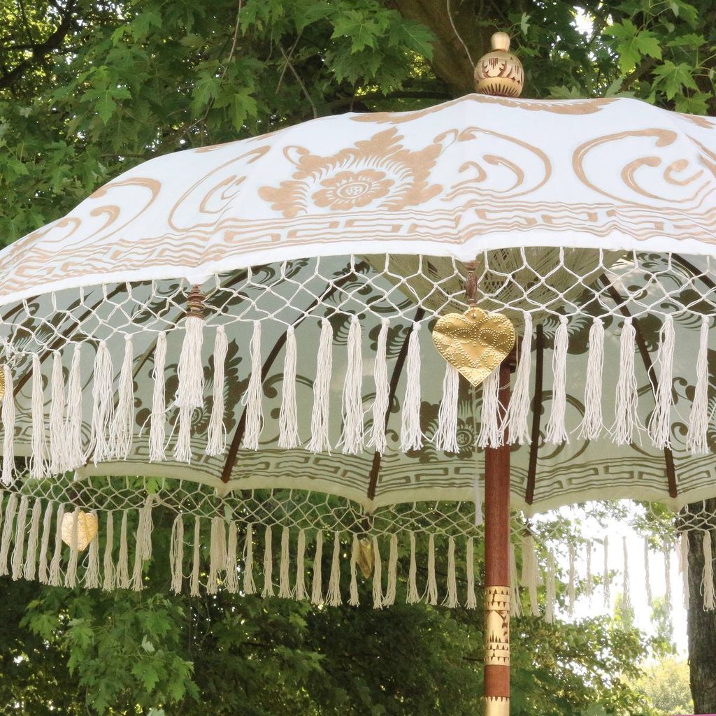 Sonnenschirm Bali Schirm 180 cm Weiß, Gold Bemalung Produktbild 6