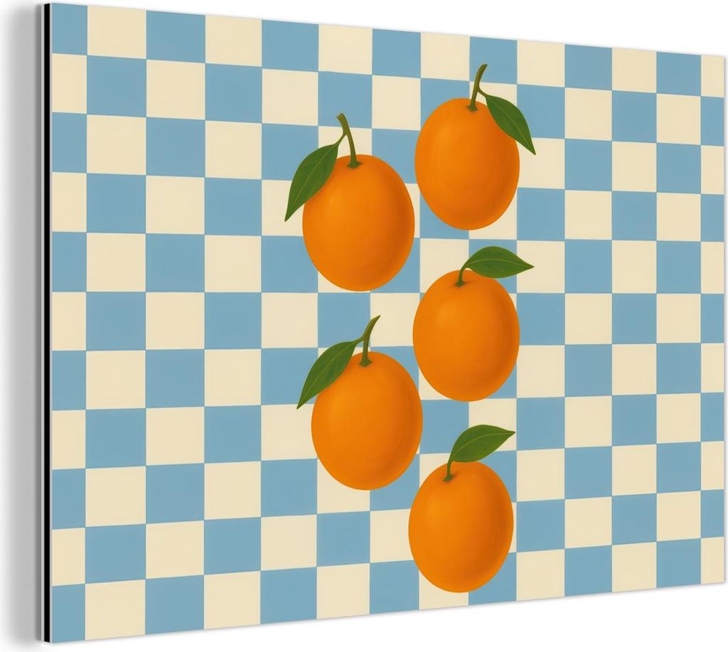 MuchoWow Wanddekoration Metall Metallbild Wandkunst 120x80 cm Orangen - Blätter - Blockiert - Blau MuchoWow Aluminium Gemälde - Alu Bild