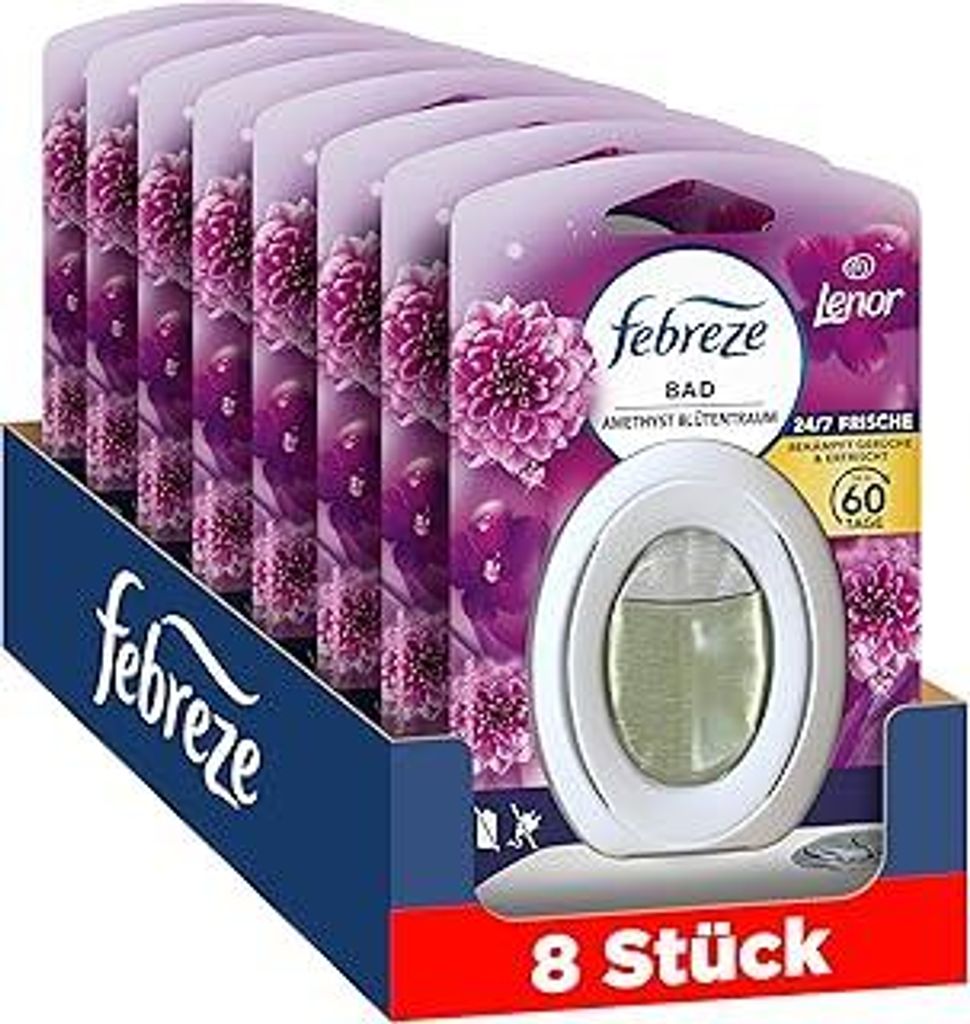 Febreze Amethyst Blütentraum Bad Lufterfrischer 8x, Kontinuierliche Geruchsbekämpfung und -verhinderung
