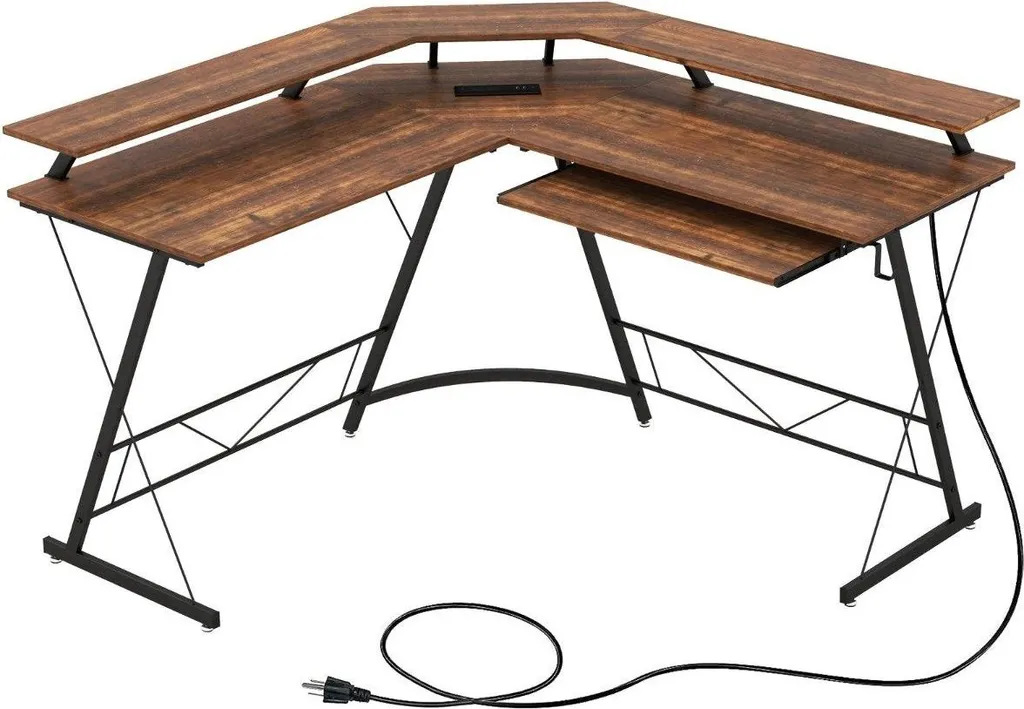 Bureau d'angle gain de place : adieu les câbles avec prises USB et support L