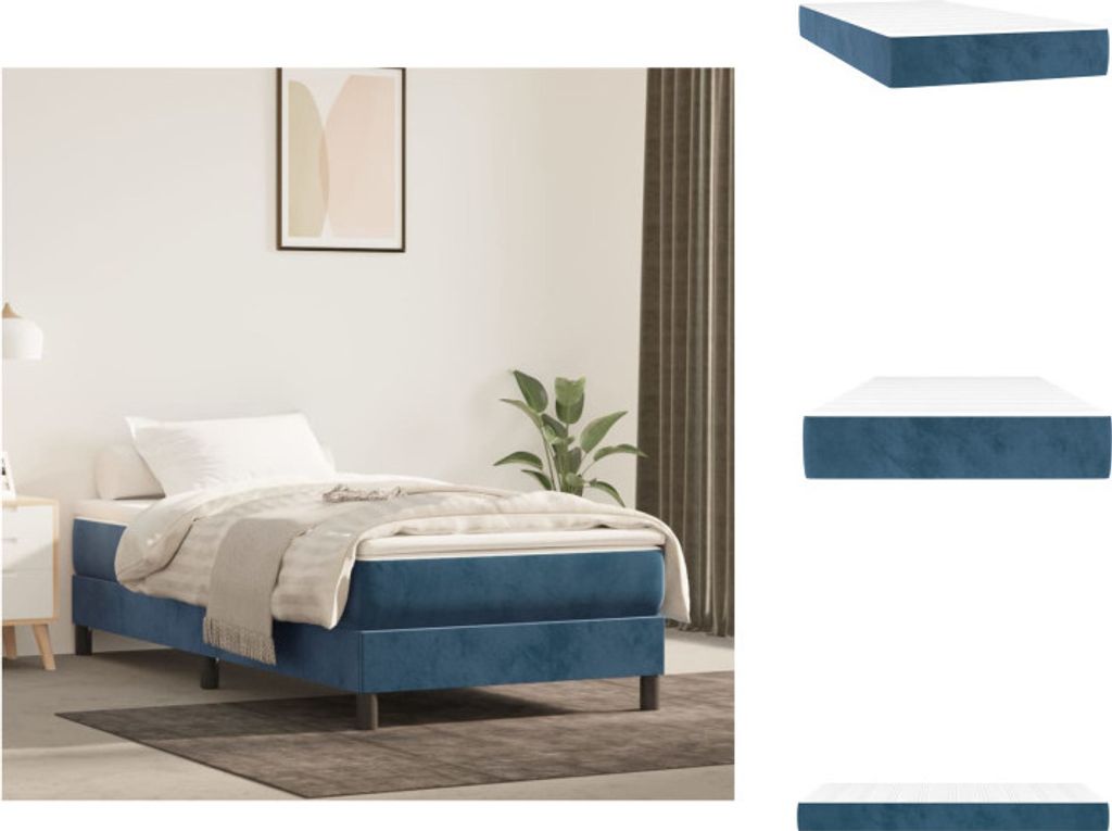 vidaXL Taschenfederkernmatratze Dunkelblau 100x200x20 cm Samt - Matratzen