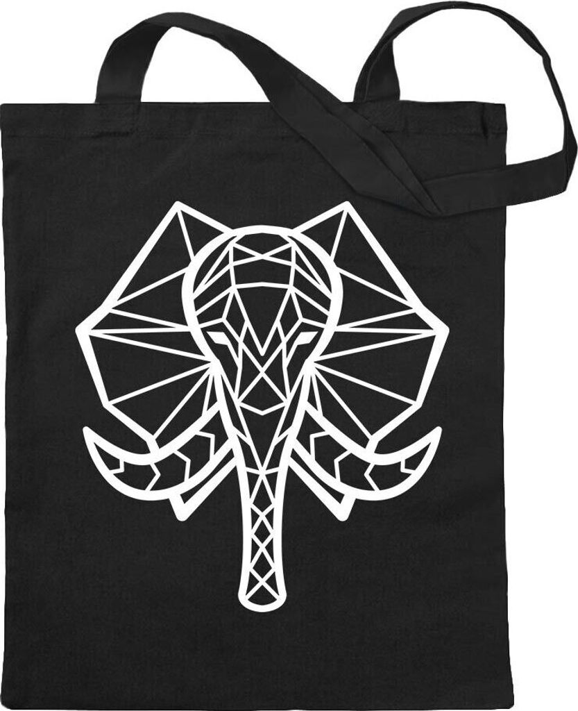 Kiwistar - Baumwolltasche - schwarz - Elefant Rüssel Polygon - Tragetasche Stoffbeutel Umhängetasche langer Henkel
