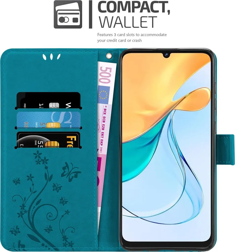Cadorabo cover per ZTE Blade V50 Vita cover in FLORAL BLUE Cover protettiva dal design floreale con chiusura magnetica, funzione stand e slot per carte di credito Book Case Cover - 2