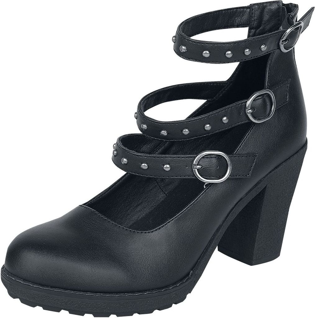 Gothicana by EMP Damen schwarze High Heels mit Riemen und Nieten EU40