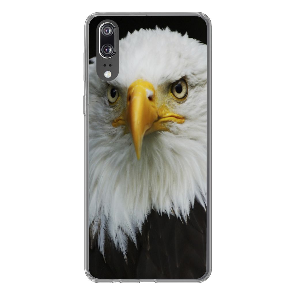 MuchoWow Handyhülle Schutzhülle Hülle für Huawei P20 Adler - Schwarz - Weiß Silikon Softcase Handy Hülle - Hardcover