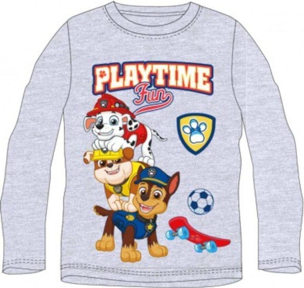 Paw Patrol Langarm-T-Shirt für Jungen - "Playtime Fun" Design, 100% Baumwolle, grau,128