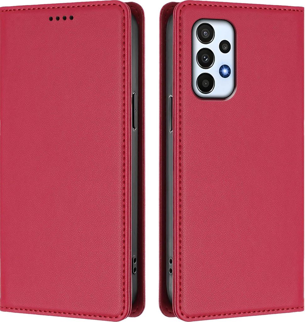Handyhülle für Samsung Galaxy A23 5G/4G, Kunstleder Klapphülle Stoßfeste Magnetische Hülle mit Ständer Rot