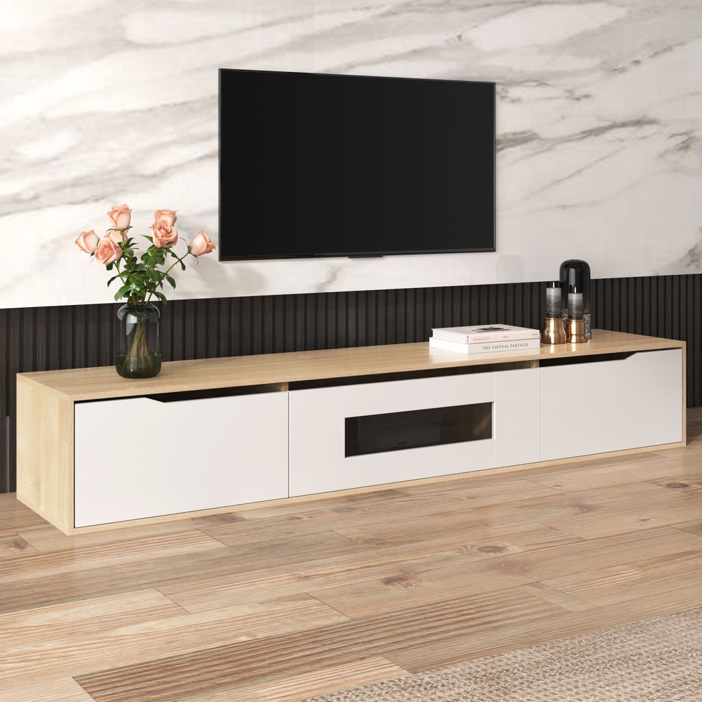 MODFU TV-Schrank Hochglanz 180cm mit farbwechselnder LED-Beleuchtung, Wohnzimmerschränke für Fernseher bis zu 80 Zoll für Wohnzimmer, Holz und W...