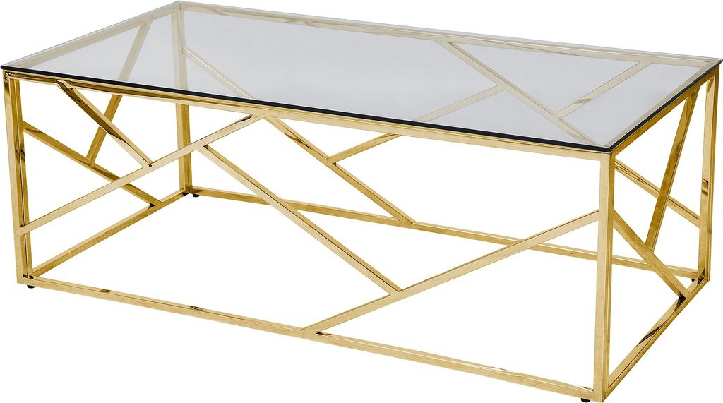 SalesFever Couchtisch 120 cm | Tischplatte 8 mm Sicherheitsglas | Gestell rostfreier Edelstahl | rechteckig | B 120 x T 60 x H 45 cm | goldfarben ...