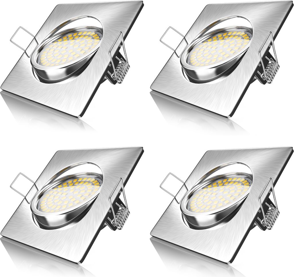 Brandson 4x LED Einbaustrahler in Edelstahl Optik, schwenkbarer Deckenspot mit 320 Lumen / Warmweiß