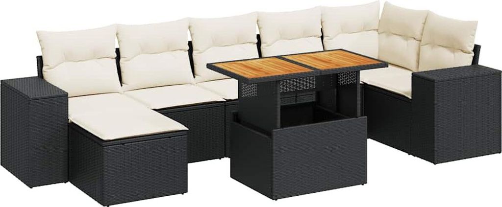 vidaXL 8-tlg. Garten-Sofagarnitur mit Kissen Schwarz Poly Rattan