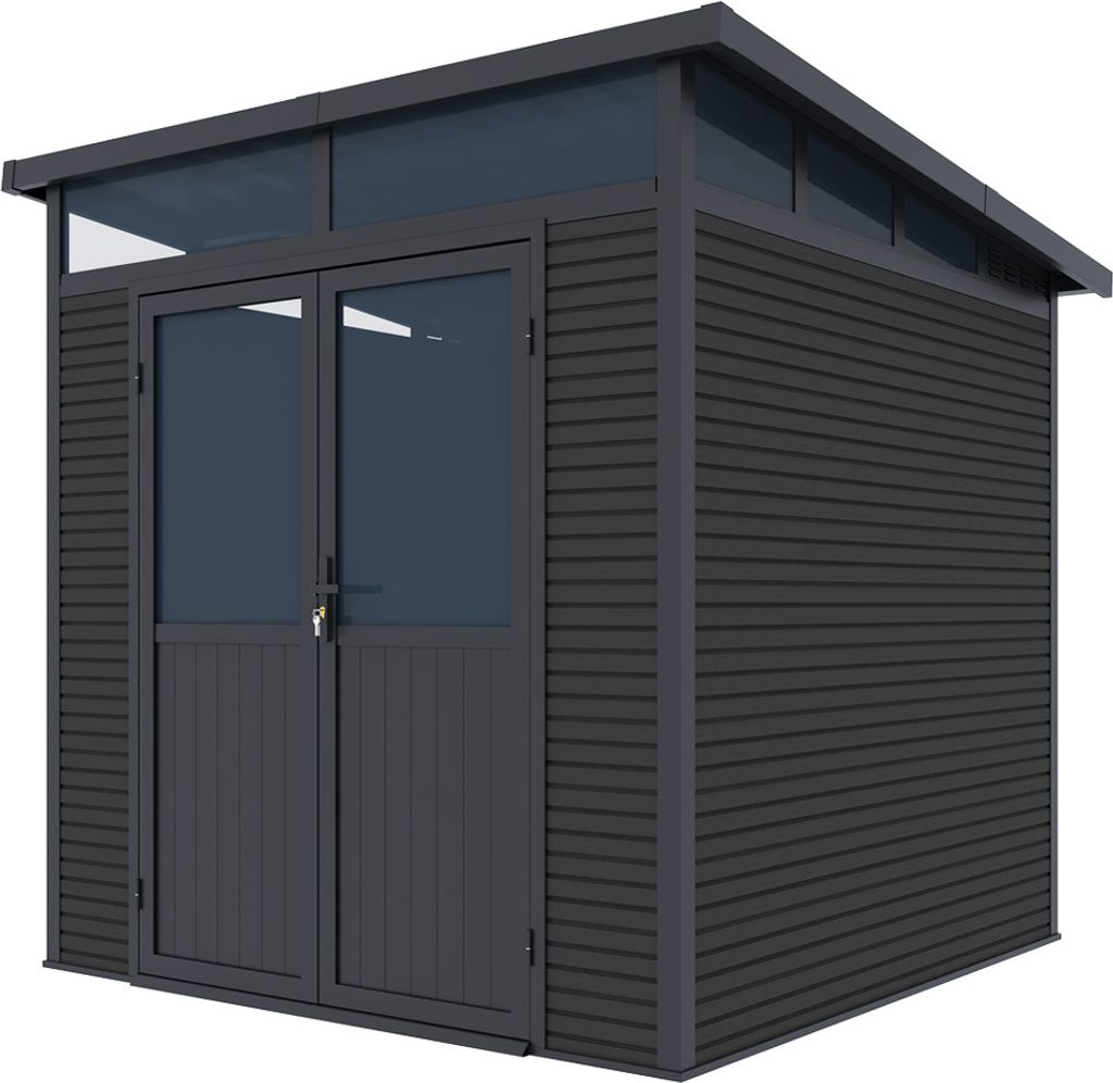 Weide Gartenhaus | Aluminium & WPC | Gerätehaus mit Doppeltür | 218x218x226 cm | Wetterfest in Anthrazit