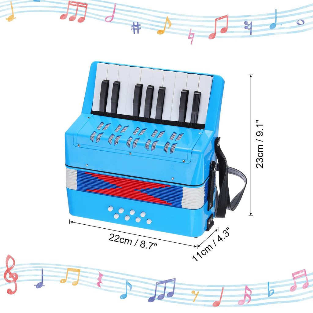 Akkordeon 17 Tasten 8 Bassknopf Ziehharmonika Spielzeug Mini Musikinstrument Leichtgewicht fš¹r Erwachsene Anf?nger Bildung, Hellblau
