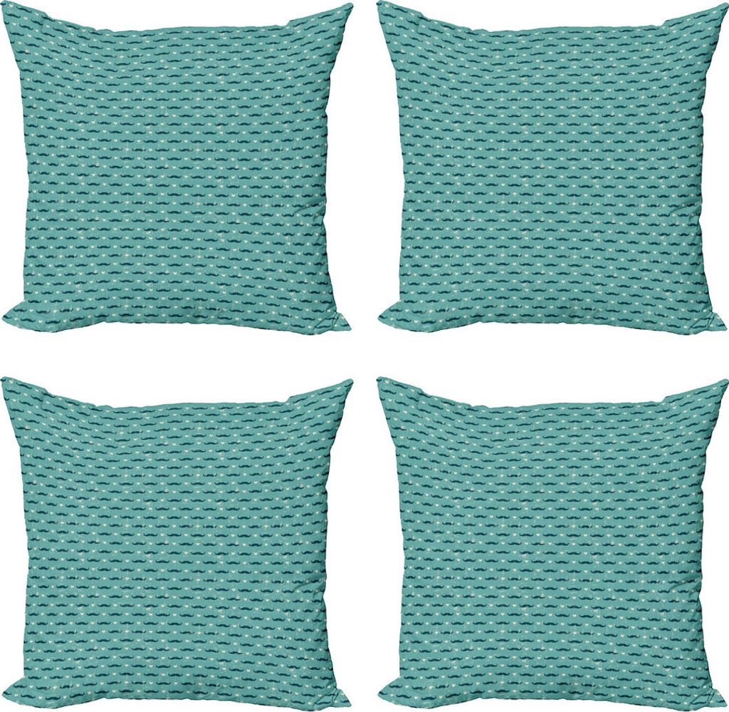 ABAKUHAUS Hipster Kissenbezug Set (4 Stück), Schnurrbärte Herz Grunge, Moderner Doppelseitiger Digitaldruck, 40 cm x 40 cm, Turquoise Off White