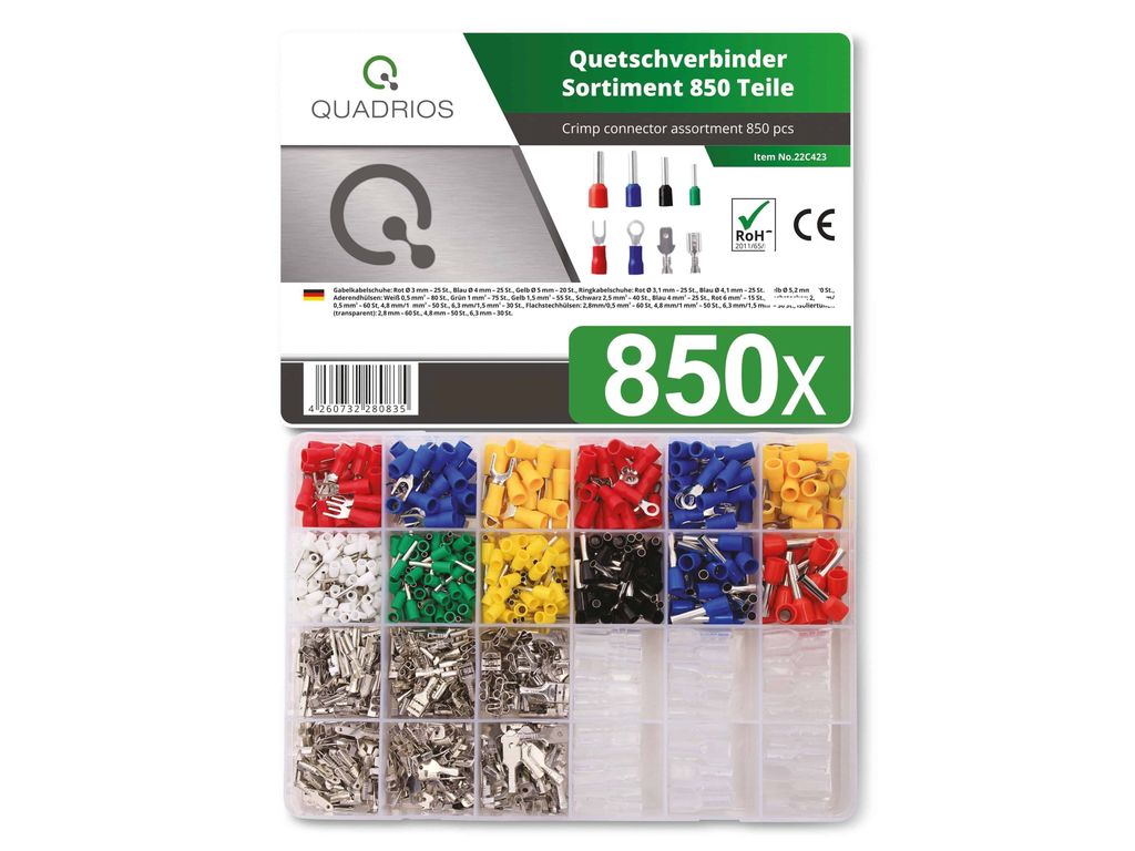 Quadrios 22C423 Quetschverbinder-Sortiment 0.5 mm² 6 mm² Rot, Blau, Gelb, Grün, Weiß, Transparent 1 Set (22C423)