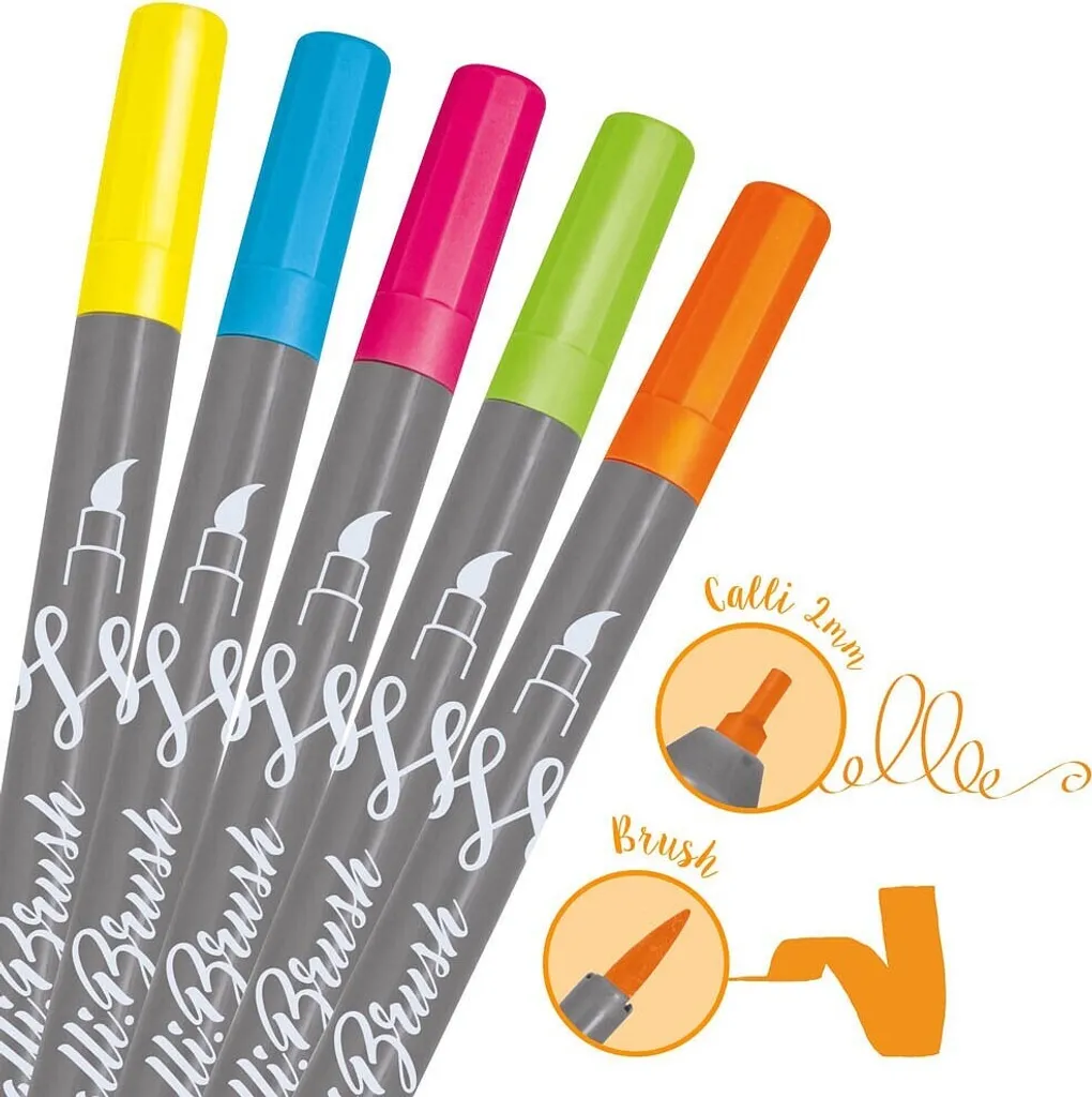 Set Calli.Brush Double Pointe avec Encre à Base d'Eau Couleurs Assorties