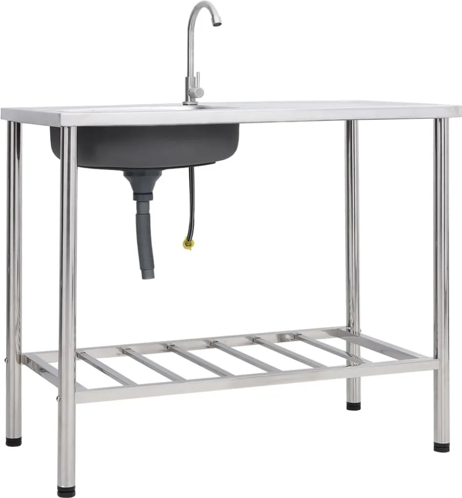 Évier de camping en inox avec robinet rotatif et cuve profonde - 50cm