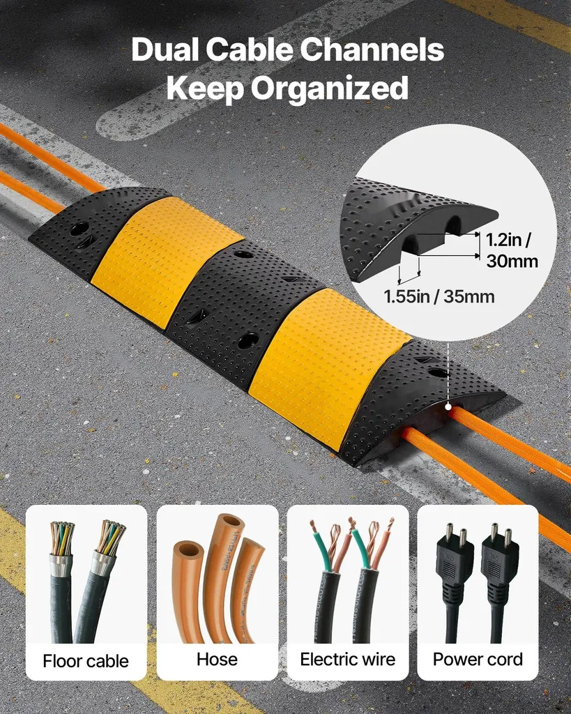 Protège-câble passage de sol 2 conduits caoutchouc noir - Pack de 2