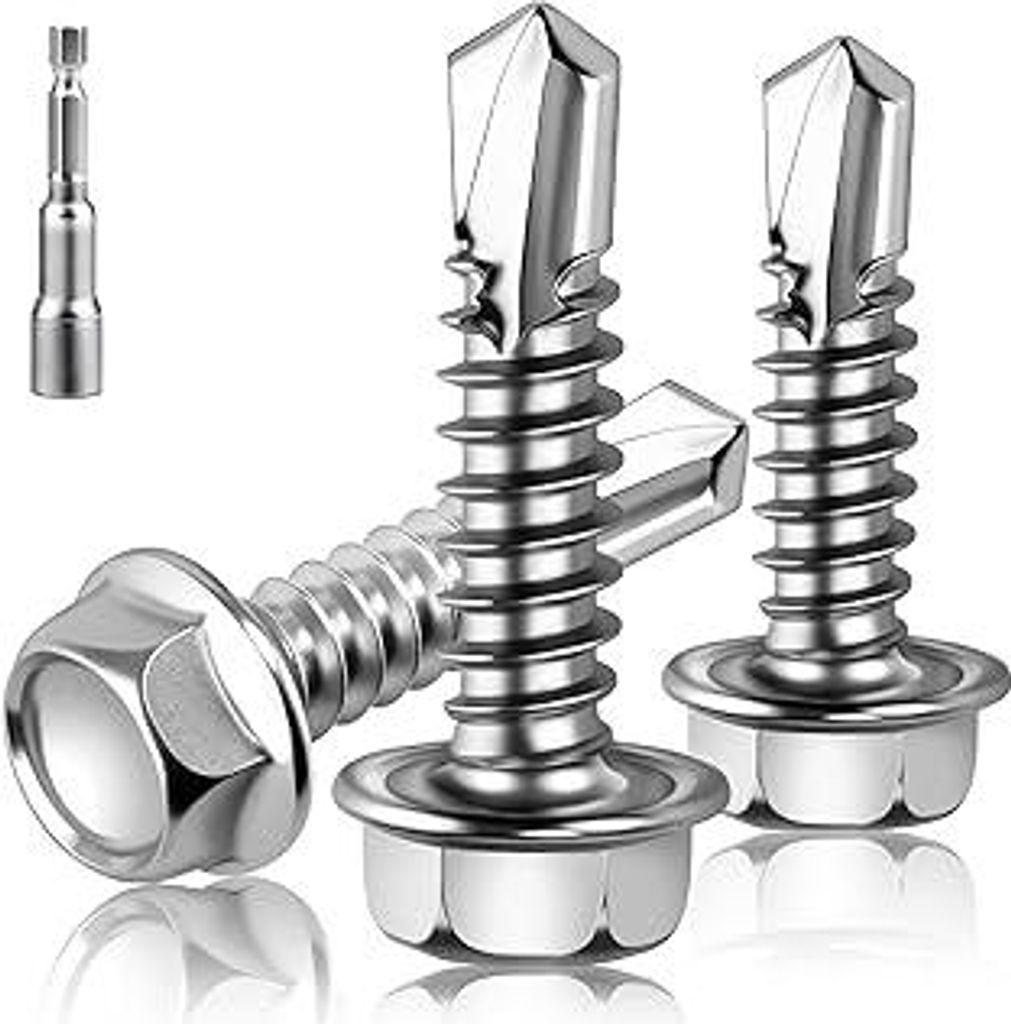 180 Stück Bohrschrauben Edelstahl 410 Selbstschneidende Blechschrauben Sechskant 4,2 × 19 mm für Trapezblech & Metall inkl. Stecknuss
