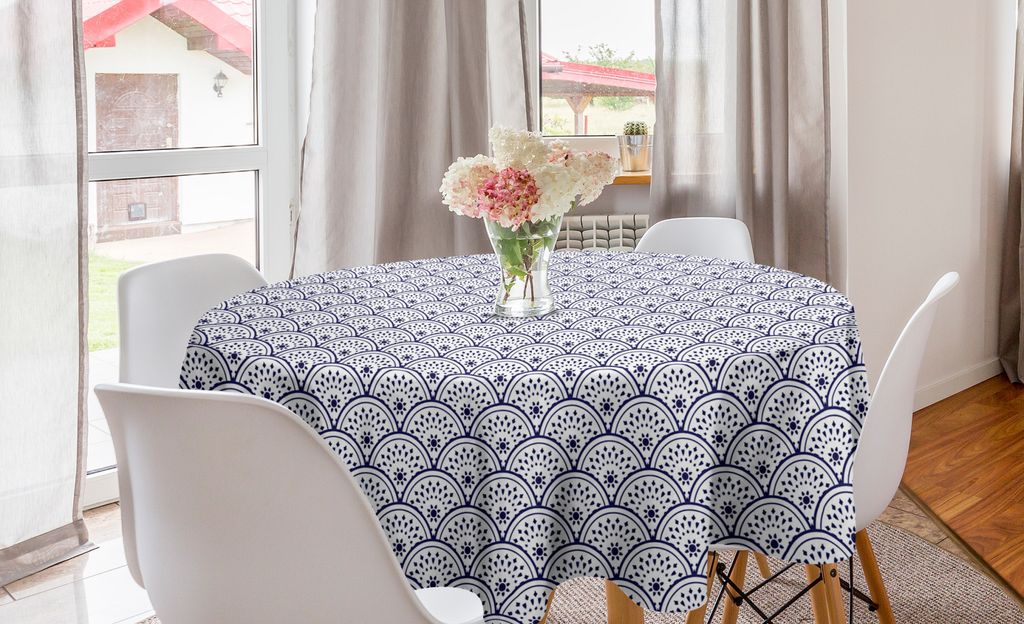 ABAKUHAUS marokkanisch Runde Tischdecke, Floral Geometrische Kreise, Kreis Tischdecke Abdeckung für Esszimmer Küche Dekoration, 150 cm, Indigo un...