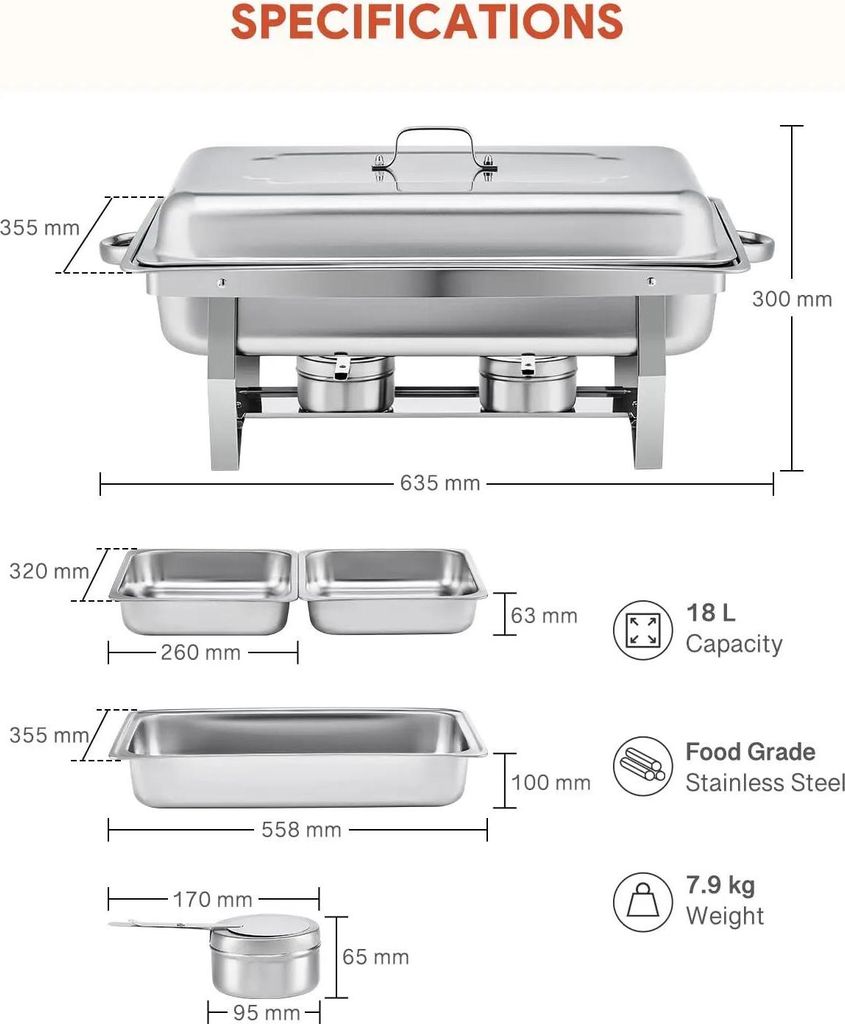 Chafing-Dish Einsatzschale - Schüssel - Edelstahl - Dickwandig und robust - Wiederverwendbar - 1 Stück - Silber
