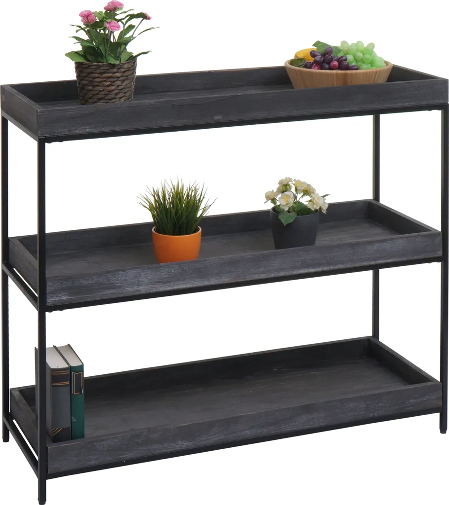 Étagère à plantes bois et métal 3 niveaux gris foncé 90x100x35cm