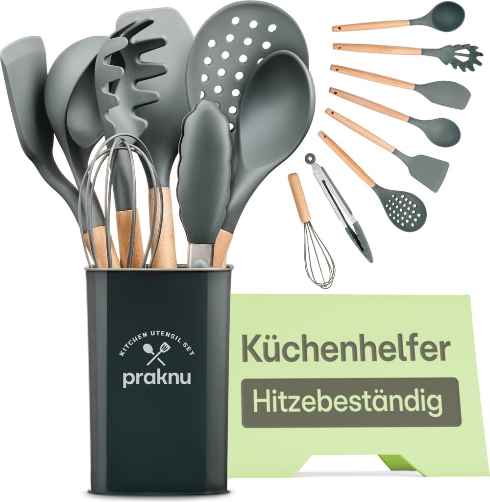Set di 8 utensili da cucina in legno - Silicone resistente Immagine del prodotto 