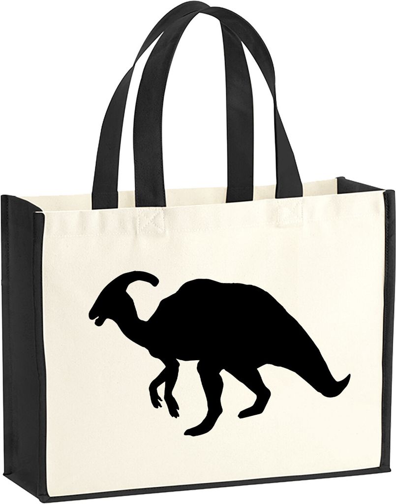Huuraa Jutetasche Parasaurolophus Dinosaurier 21 Liter Black Jute und Baumwolle Einkaufstasche Geschenkidee