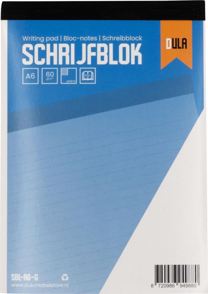 Notizblock A6 Größe mit Lineatur 100 Blatt - Linierter Notizblock - 60 Gramm Papier - DULA