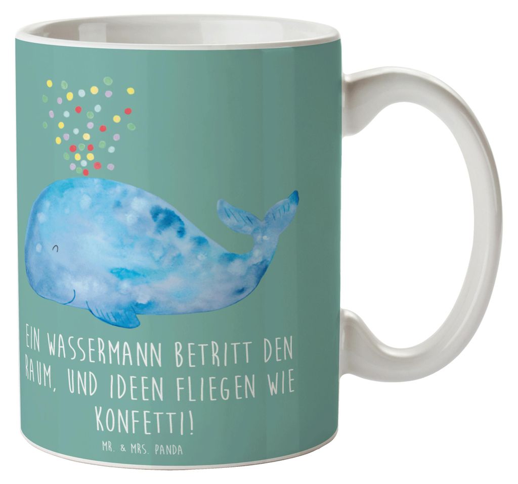Mr. & Mrs. Panda Teetasse Wassermann Ideenflug - Meeresbrise - Geschenk, Persönlichkeit, Geschenke Sternzeichen, Keramiktasse, Kreativität, indiv...