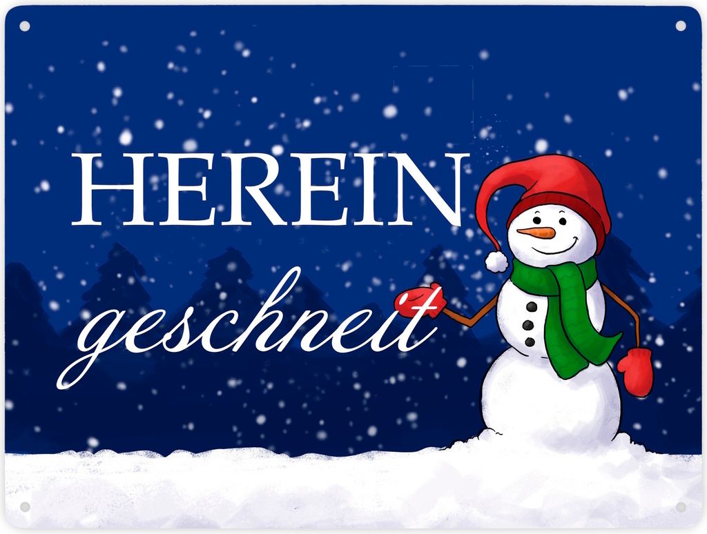 Hereingeschneit Schneemann Metallschild XXL in 28x38 cm