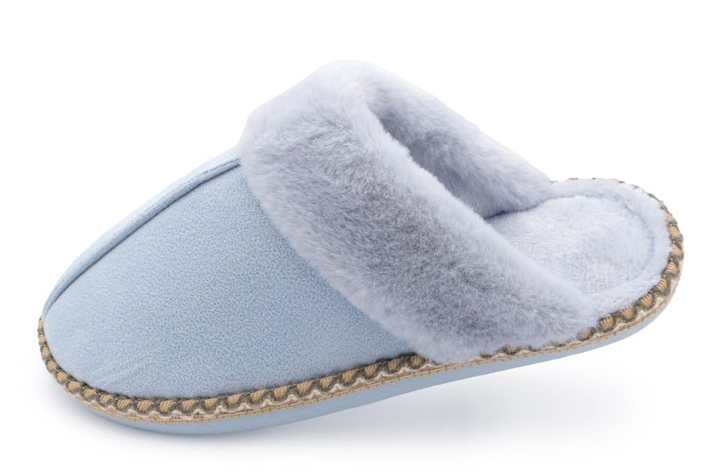 Pantoffeln mit Warmfutter Hausschuhe rutschfeste Slipper Outdoor/Indoor hellblau, Gr.36