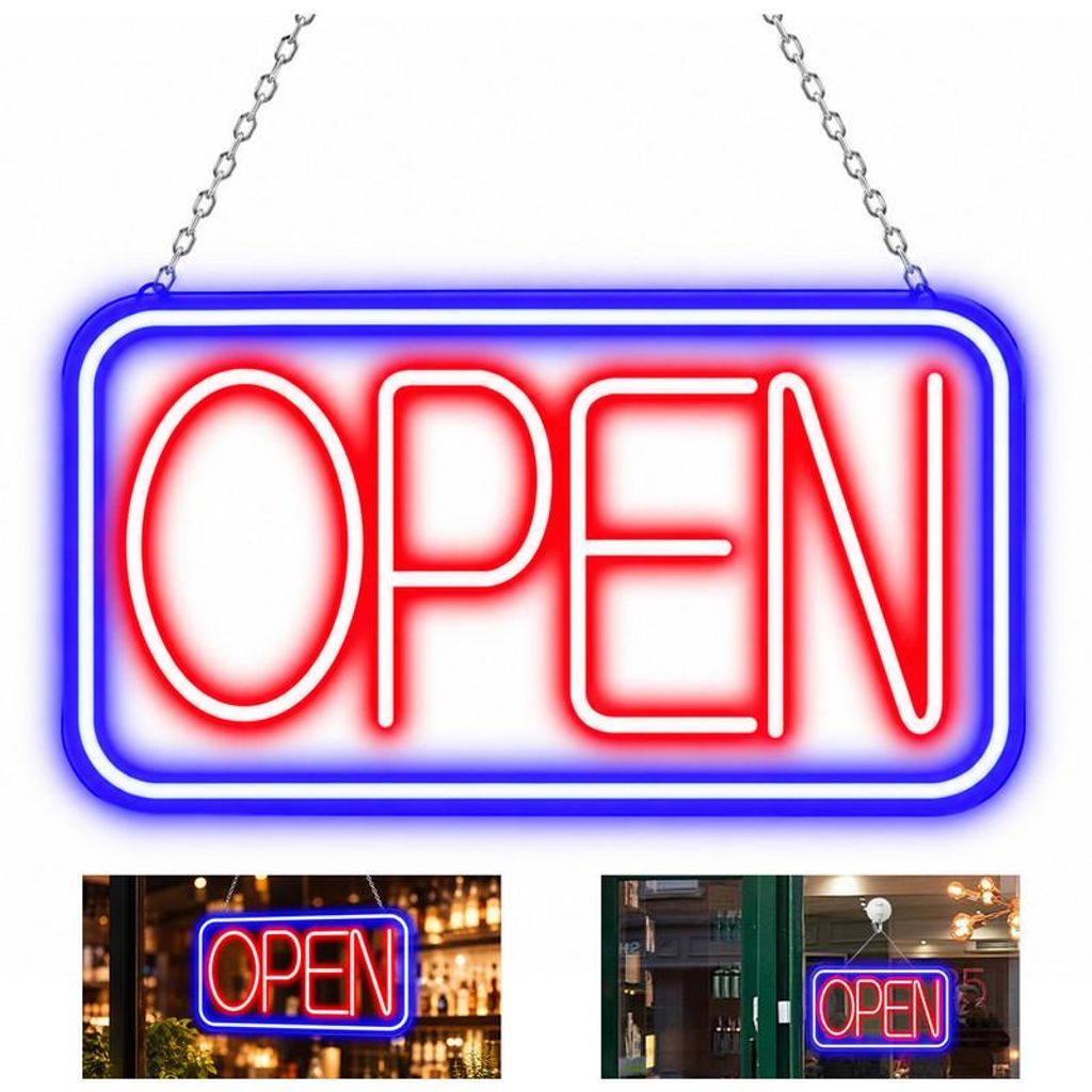 LED Neon Open Schild 42 x 23 cm mit Ein/Aus-Schalter, 12V Produktbild 