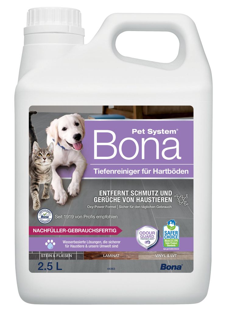 Bona Pet System Tiefenreiniger für Hartböden Nachfüllkanister 2,5 L, entfernt hartnäckige Verunreinigungen von Haustieren und neutralisiert ...