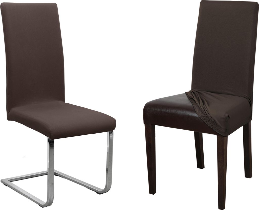 2er Set Jersey Stuhlhusse (Farbe wählbar), elastische Uni Stretch-Husse aus Baumwolle Bi-Elastisch,Stuhlhusse – kurz,Dunkelbraun,2er Set