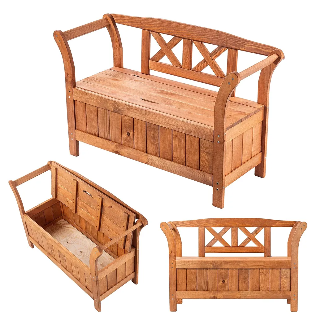 Banc extérieur en bois avec coffre de stockage 119 cm, robuste et design