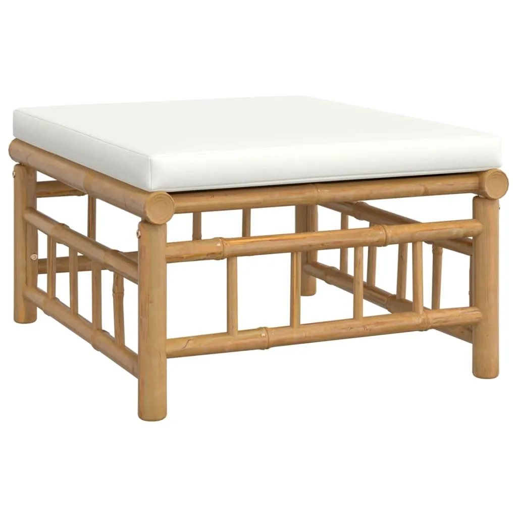 Poggiapiedi SYFAX™ in Bambù e Cuscino Bianco Crema - Design Outdoor