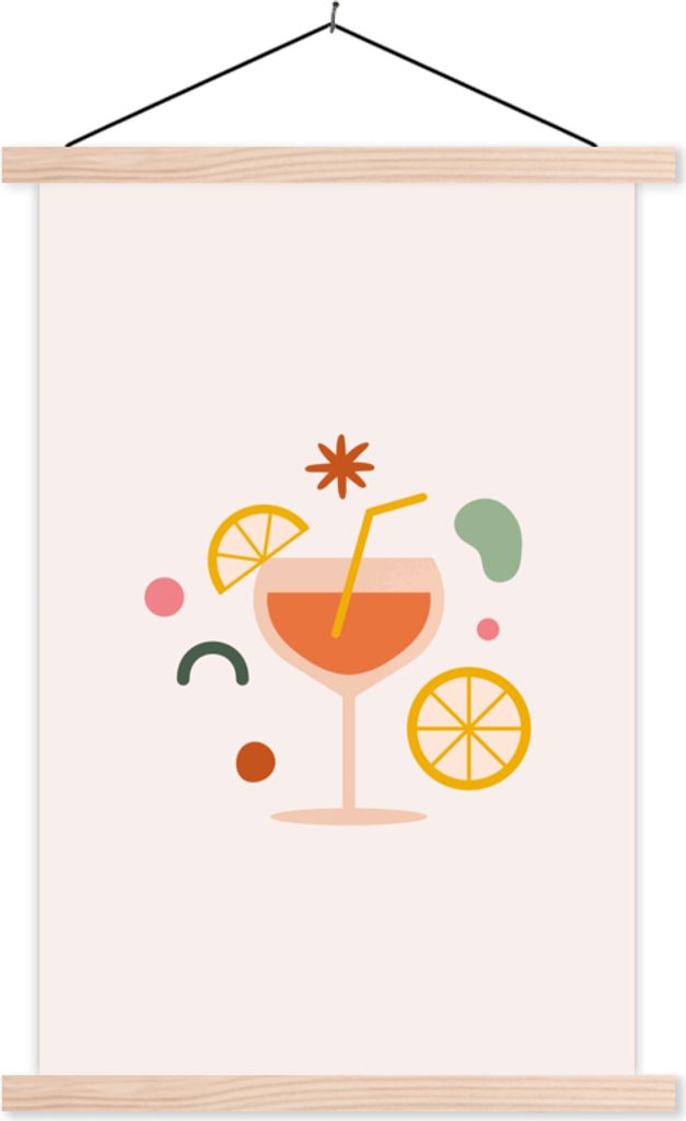MuchoWow Textilposter Cocktail - Sommer - Zitrusfrüchte 40x60 cm mit holzfarbenen Rahmen - Poster
