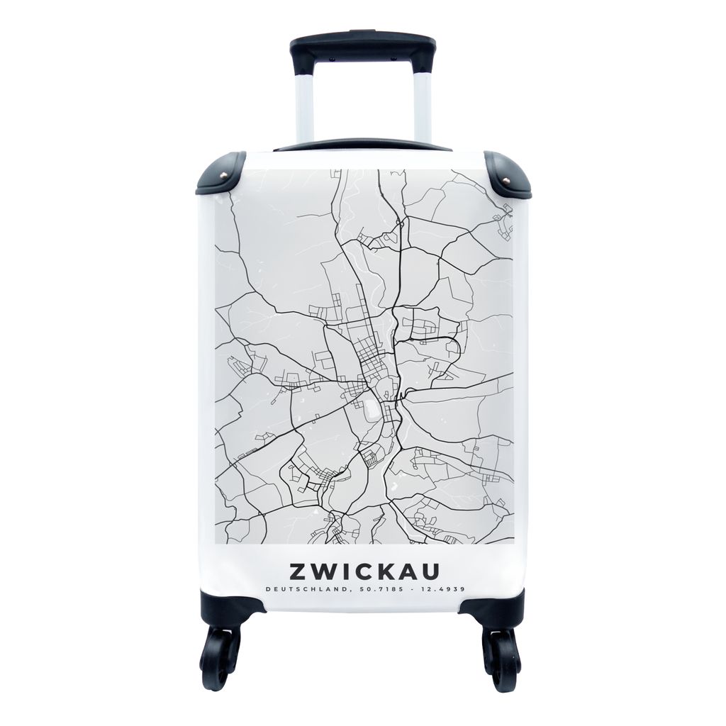 MuchoWow Koffer Handgepäck Trolley Rollkoffer Kleine Reisekoffer mit 4 Rollen - Deutschland - Karte - Zwickau - Stadtplan - Cabin Size < 55x40x2...