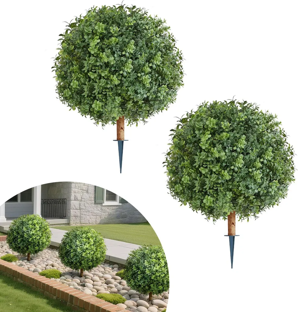 Buis artificiel sans entretien 56cm, lot de 2 pour jardin et extérieur