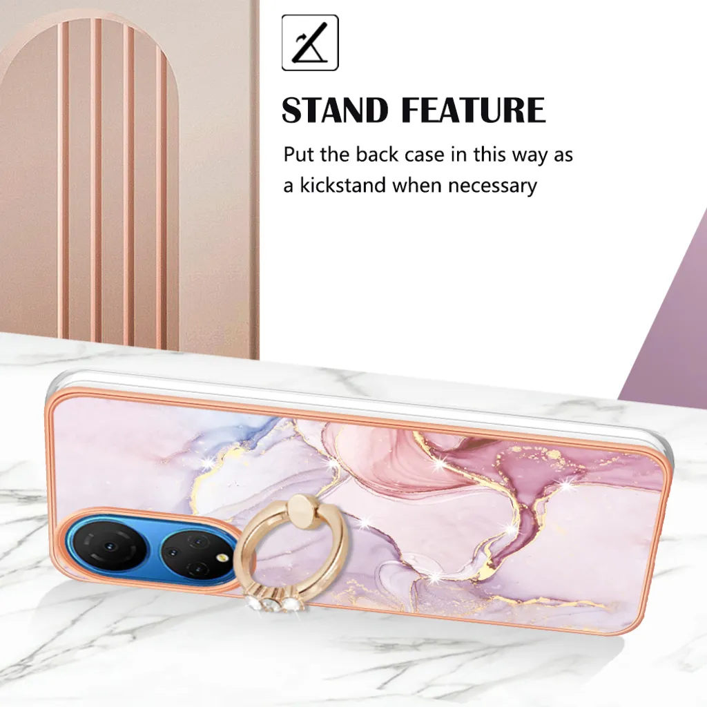 Custodia Marmo Honor X7 Grigia con Anello | Cover Silicone TPU Antiurto - 3
