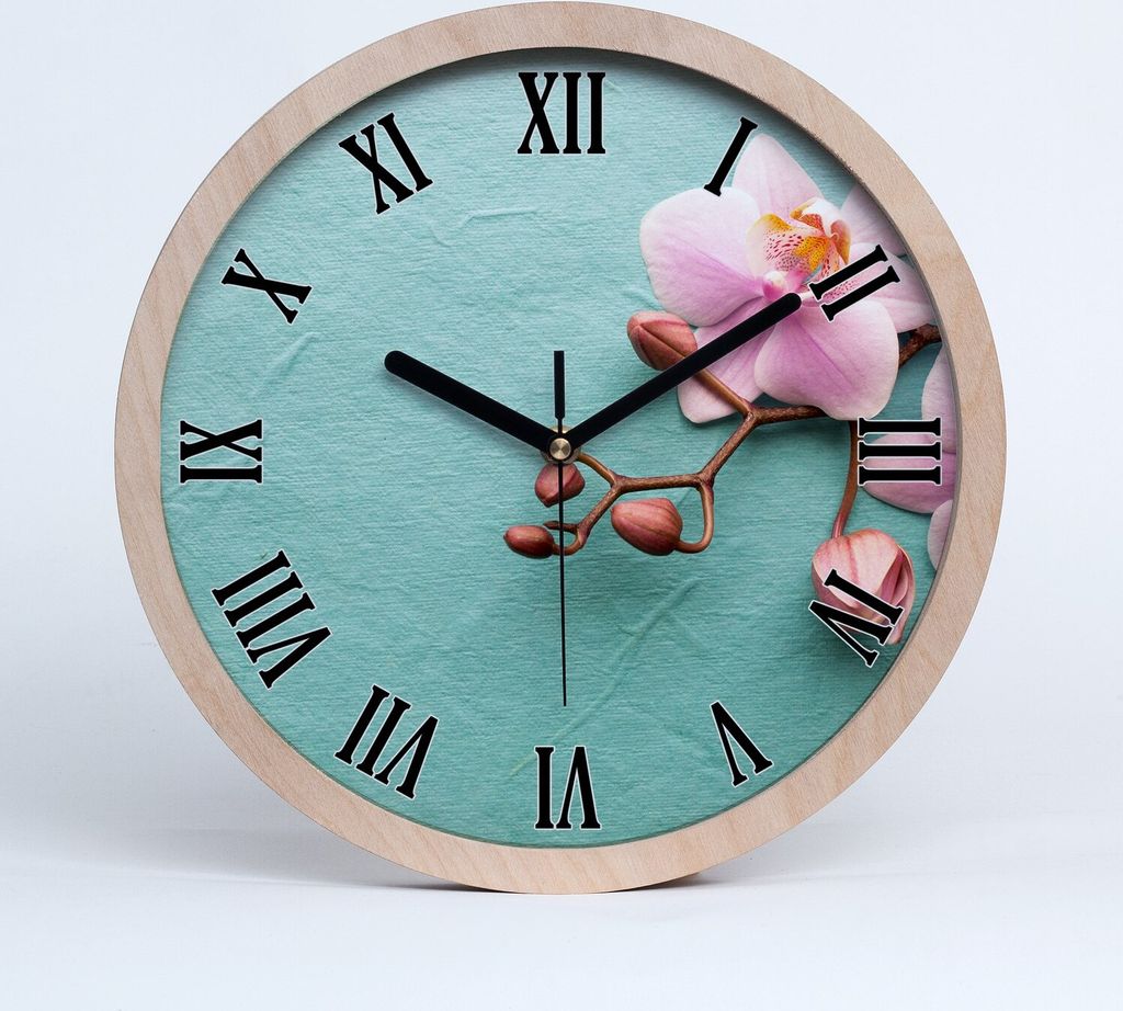 Holzuhr 20fi cm wanduhr - schwarze Spitzen - Orchidee