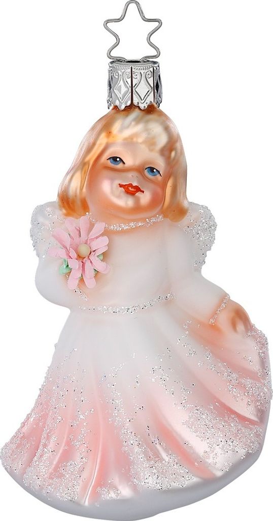 Christbaumschmuck Engelsmädchen 10cm Glas Figur Weiß / Rosa