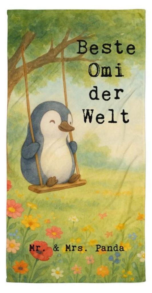 Mr. & Mrs. Panda Strandtuch Pinguin Beste Omi der Welt Design - Weiß - Geschenk, Handtuch, Enkel, Badehandtuch, Frottee-Handtuch, Geburtstag, Enke...