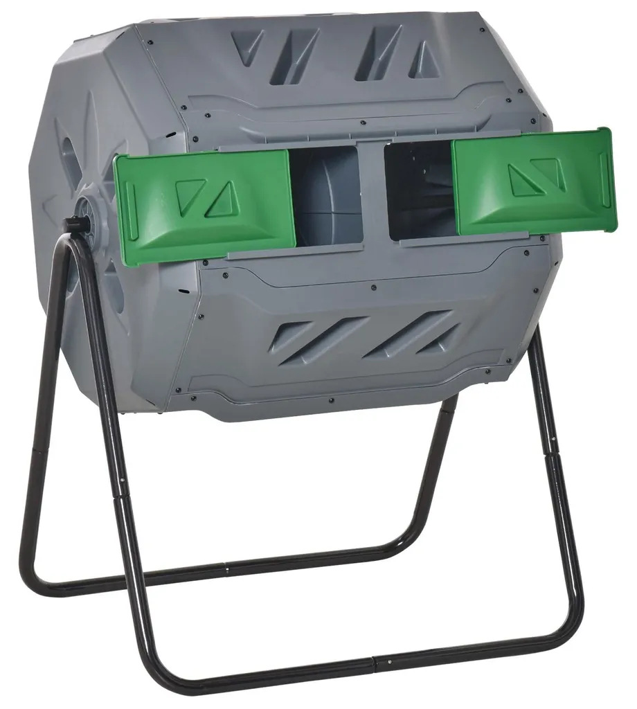 Bac à Compost Rotatif pour Déchets Ménagers avec Double Compartiment 160 L - 12