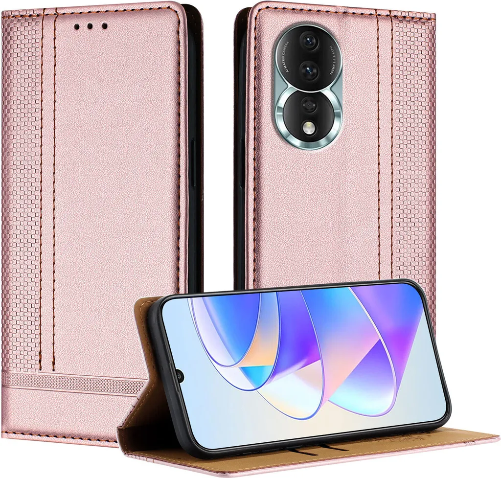 Cover Honor 80 Flip Pelle Rosa con Supporto Kickstand e Protezione