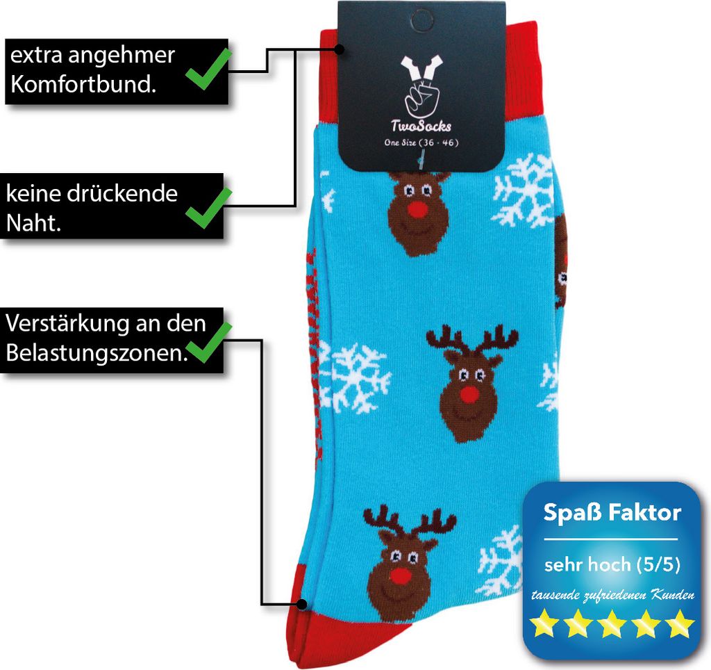 TwoSocks Weihnachtssocken Rentier lustige Socken für Damen Produktbild 3